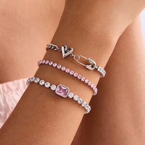 Silver Heart Asymmetric Zirconia Diamond Chain Link Bracelet